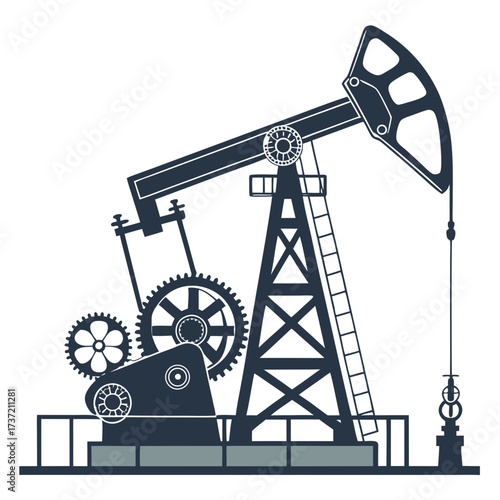 Oil pump jack with gears, petroleum industry concept