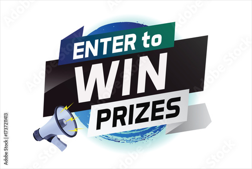 Enter to win prizes word concept vector illustration with megaphone and 3d style for use landing page, template, ui, web, mobile app, poster, banner, flyer, background, gift card, coupon, wallpaper 