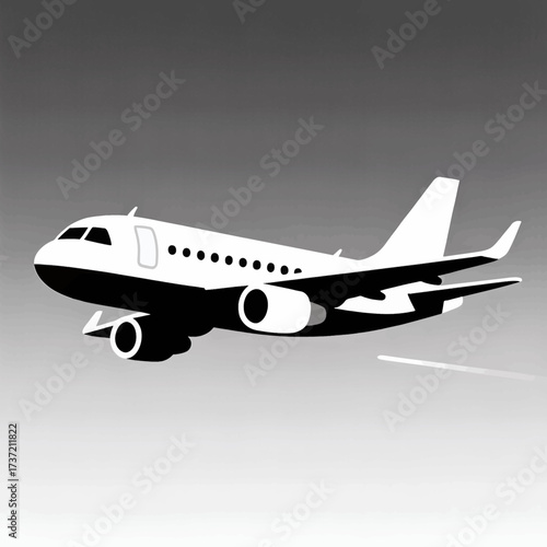 Minimalist Flying Jet Silhouette in Monochrome Sky