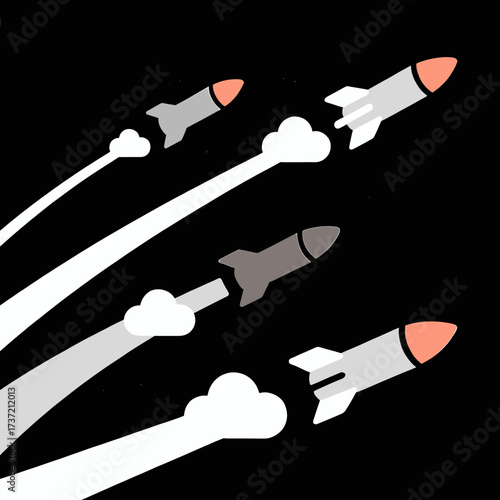 Minimalistic Rocket Launches in Space with Trails