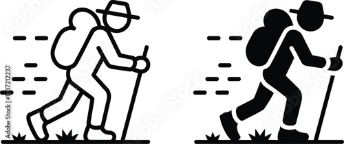 Icon of a hiker with a backpack and trekking poles