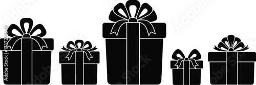 Silhouette of gift boxes with ribbon and bow for celebration, holiday and special occasion