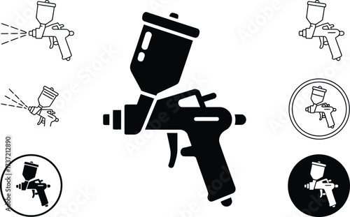 Collection of Spray Gun Icons for Painting and Industrial Use