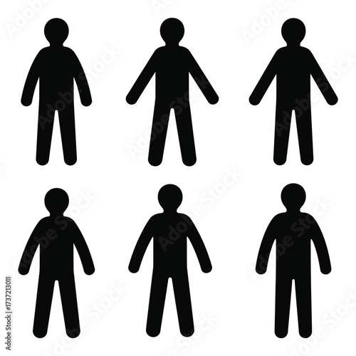 Six silhouette figures humanoid shapes representing diversity diversity in people diverse individuality represented by humanoid silhouettes silhouette