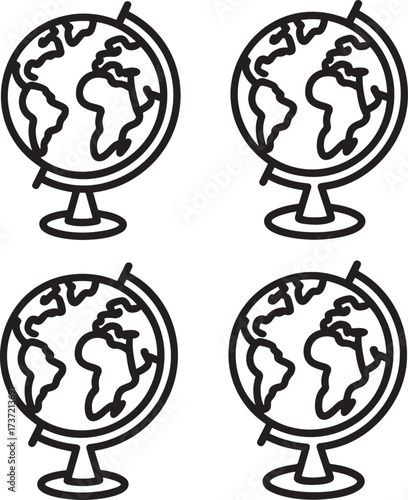 Set of Spinning Globe Outline vector illustration isolated On Transparent Background