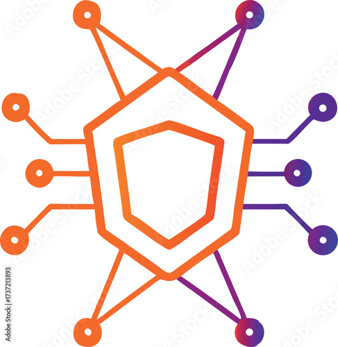 Digital Shield Security System with Network Connections and Gradient Colors