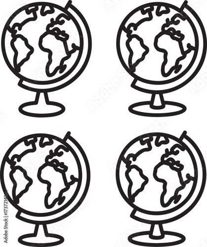 Set of Spinning Globe Outline vector illustration isolated On Transparent Background
