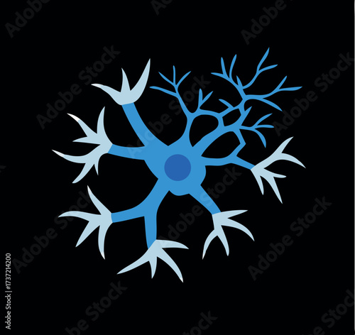 Illustration of Neuron Cell Body with Dendrites on Black Background