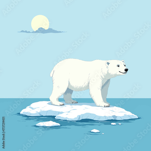 Polar Bear on Melting Iceberg, Arctic Twilight
