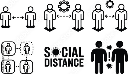 Social Distancing Icons and Graphics for Health and Safety