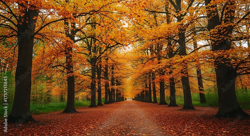 Fototapeta premium Autumnal Path Through Golden Forest.