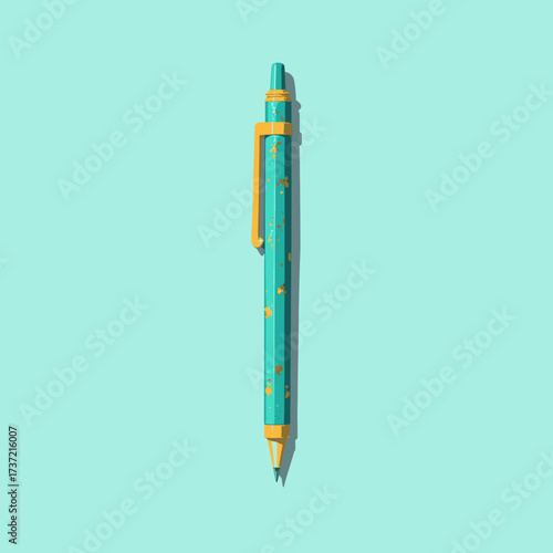 Turquoise Pen with Gold Accents on Light Blue Background