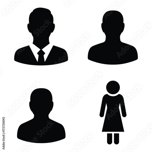 Diverse human silhouettes representing gender and profession for user interface icons and graphic design elements silhouette