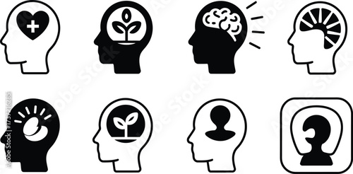 Icons Representing Human Mind and Thought Processes