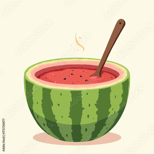 Watermelon Fruit Bowl with Berry Smoothie, Summer Refreshment