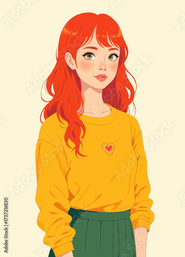 Young Woman with Red Hair in Yellow Sweater