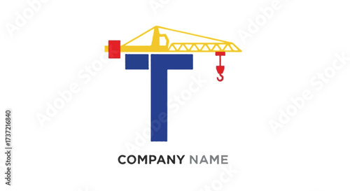 A flat vector abstract letter T construction logo shaped with tower crane design