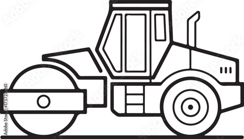 Simple outline illustration of a road roller construction vehicle on a white background