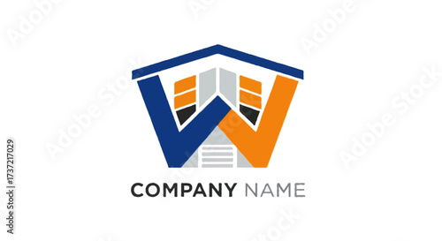 A flat vector abstract letter W construction logo shaped with warehouse building elements