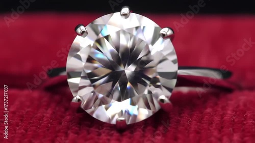 Sparkling Diamond Ring on Red Velvet A Symbol of Enduring Love.