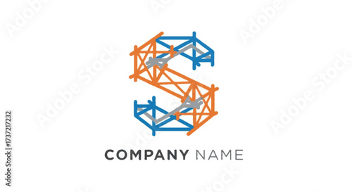 A flat vector abstract letter S construction logo designed with scaffolding lines