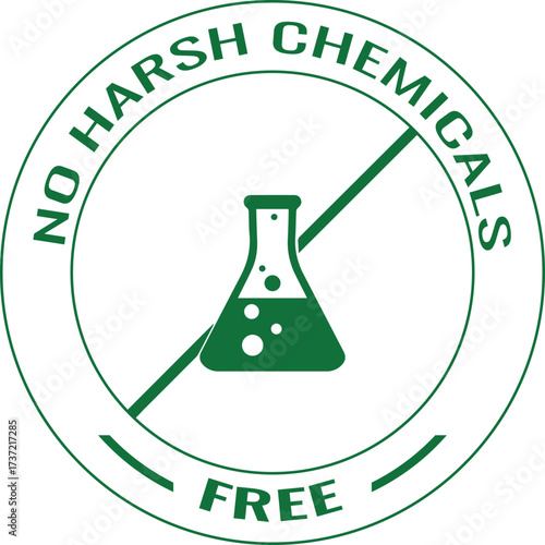 No harsh chemicals free label with beaker symbol
