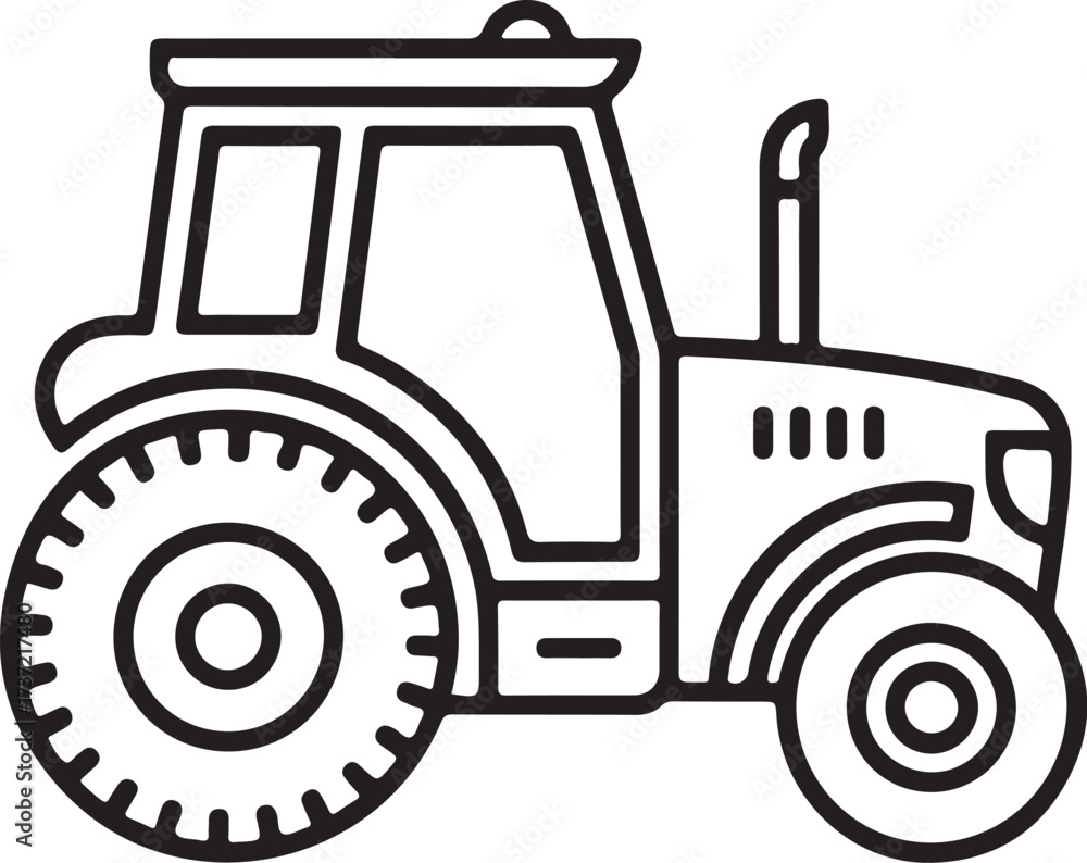 Fototapeta premium Simple outline drawing of a modern agricultural tractor in side profile
