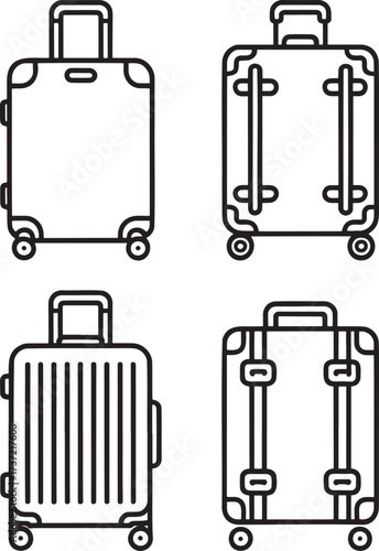 Set of Suitcase Outline vector illustration isolated On Transparent Background