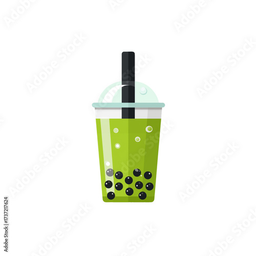 flat 2D icon vector illustrator of bubble tea with tapioca pearls