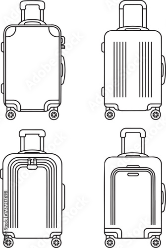 Set of Suitcase Outline vector illustration isolated On Transparent Background