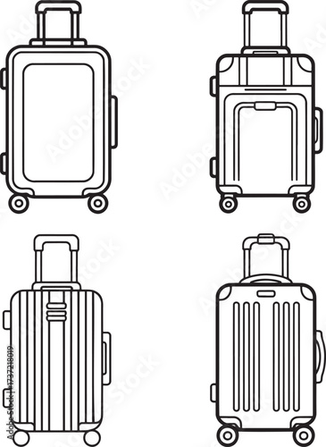 Set of Suitcase Outline vector illustration isolated On Transparent Background