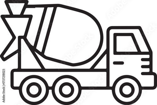Simple line art icon of a concrete mixer truck on a white background
