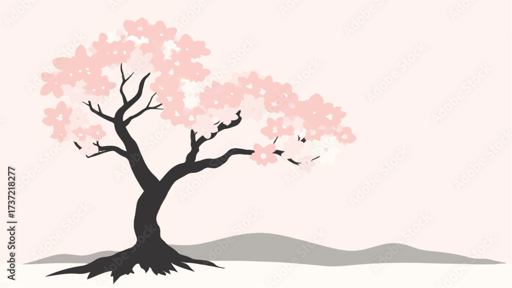 Fototapeta premium Pink cherry blossom tree in full bloom. Illustration of a cherry blossom tree.