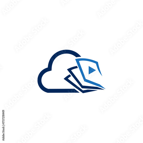 book with play button and cloud icon representing

