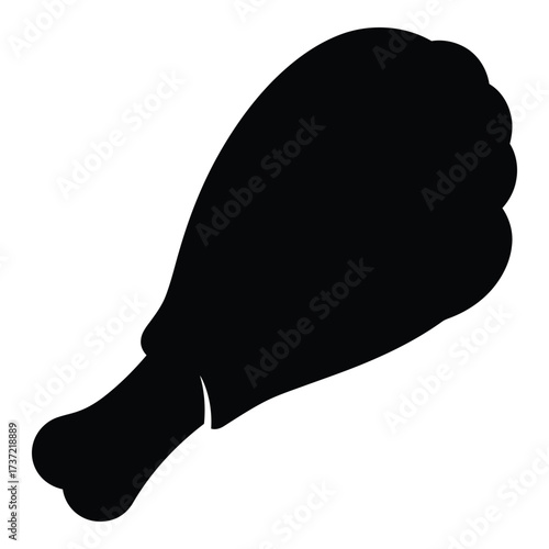 Bold black silhouette of a delicious fried chicken leg drumstick for food and beverage graphics silhouette