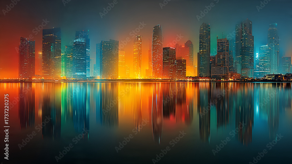 Fototapeta premium Modern City Skyline at Sunset with Skyscrapers