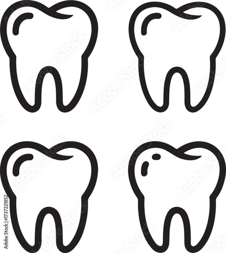 Set of Teeth Outline vector illustration isolated On Transparent Background
