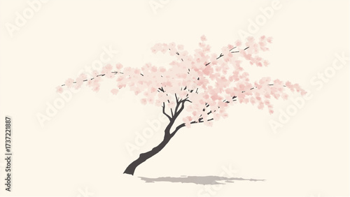 Pink cherry blossom tree in full bloom. Illustration of a cherry blossom tree.