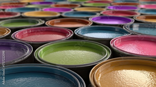 Close Up View Of Colorful Paint Cans
