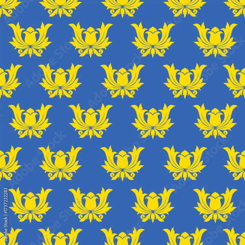 Deep blue backdrop accented by vivid yellow elements in a precise, orderly arrangement, delivering a sense of luxury and energy through bold color contrast.