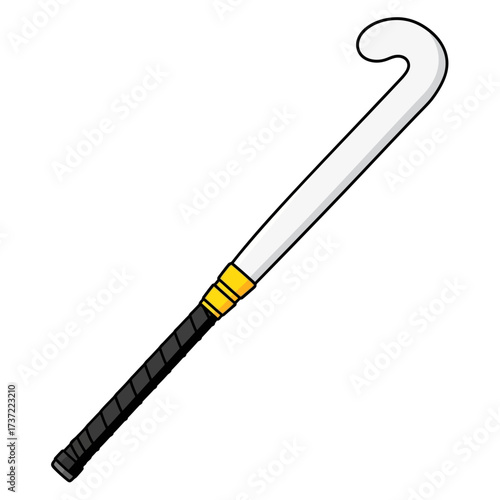 Vector illustration of a classic field hockey stick with a black grip. Simple cartoon drawing of sports equipment for athletic competition and design elements
