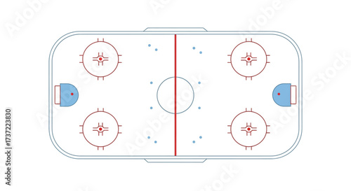 Ice hockey rink top view with official markings. Vector illustration of a sports arena field diagram isolated on white background