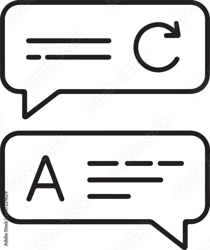 Two speech bubbles showing translation and communication icons for language exchange