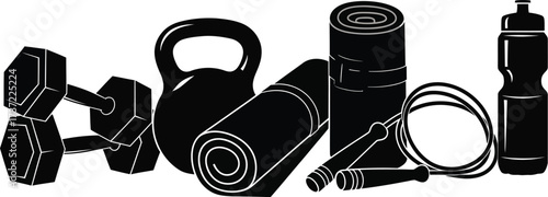 Vector art of fitness equipment for workout and exercise