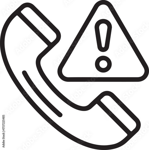 Telephone handset symbol with a warning triangle and exclamation mark alert icon
