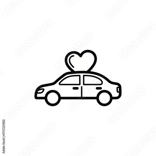 Car with Heart Icon – Love Car, Car Rental, and Travel Passion Symbol