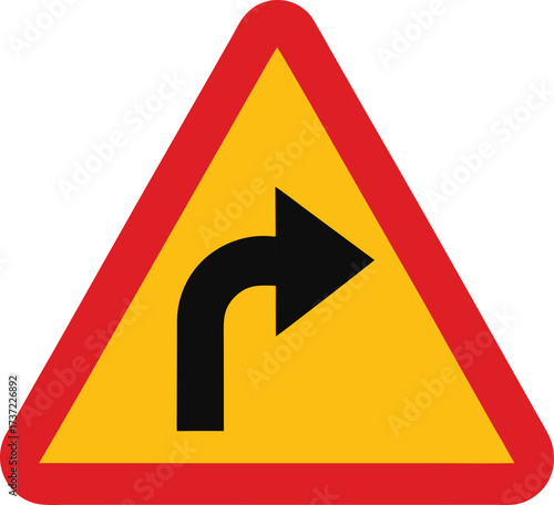 Warning sign for a sharp left turn ahead on the road