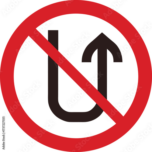 Red circle with a diagonal line and a u turn arrow symbol indicating prohibition