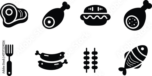  Meat and Food Icons Set - Grilling and Cooking Symbols