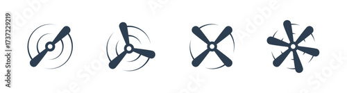 Airplane propellers silhouette with abstract swirl effect. Aviation and drone icon in minimalist vector style for flight and engineering projects
